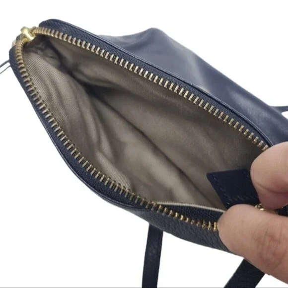 Talbots Blue Leather Flap Snap & Zipper Adjustable Strap Crossbody Purse - Picture 6 of 13